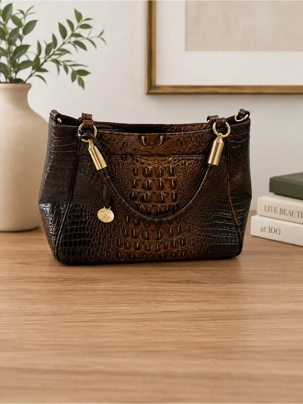 Brahmin Crocodile-Embossed Leather Tote Bag
